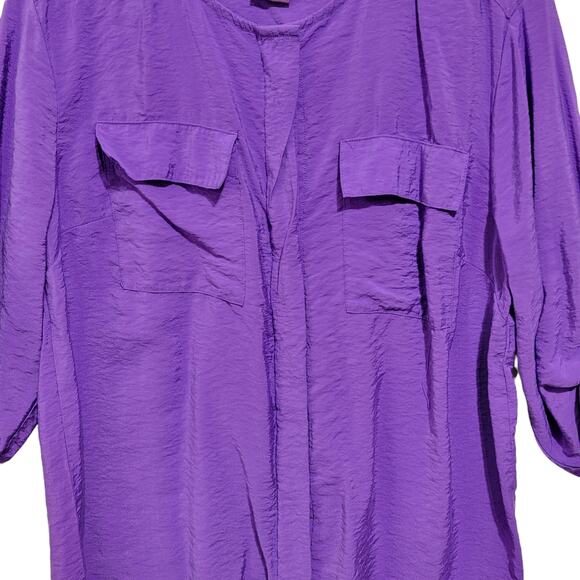 VTG Beverly Drive Button Front Top Purple Flap Pockets Roll Tab Sleeves 16/18W - Picture 5 of 9